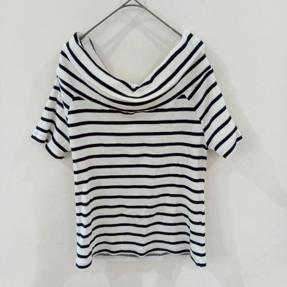 Olive de Olive Tops - Olive de Olive Cotton Off-Shoulder Border Top